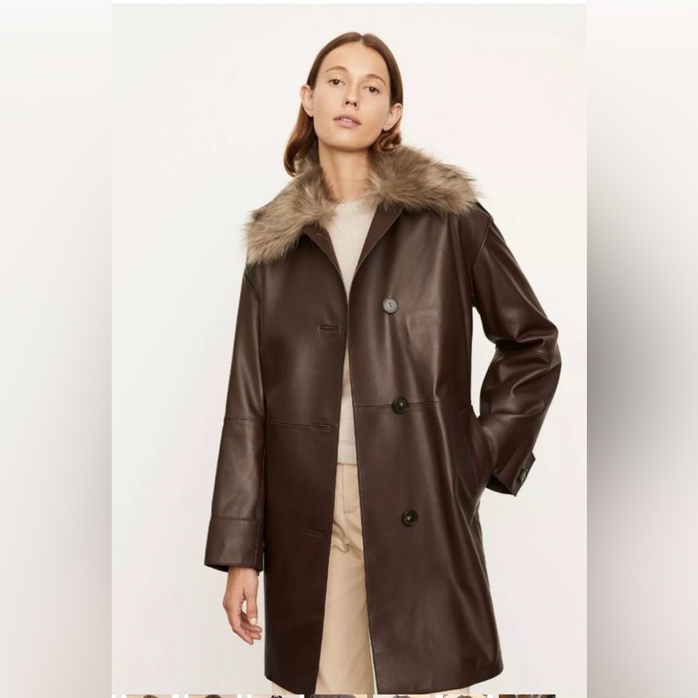 COPY - Vince Lambskin Coat with Faux Leather collar. Beautifully luxurious. M/L